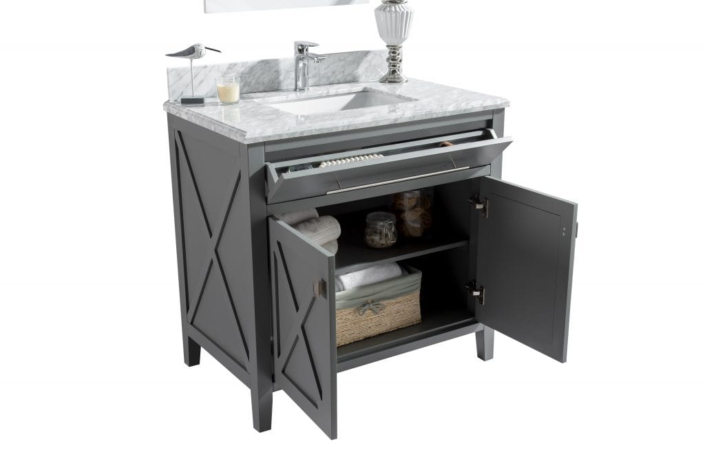 Laviva 313YG319-36G-BW Laviva Wimbledon 36" Gray Bathroom Vanity with Black Wood Marble Countertop 313YG319-36G-BW