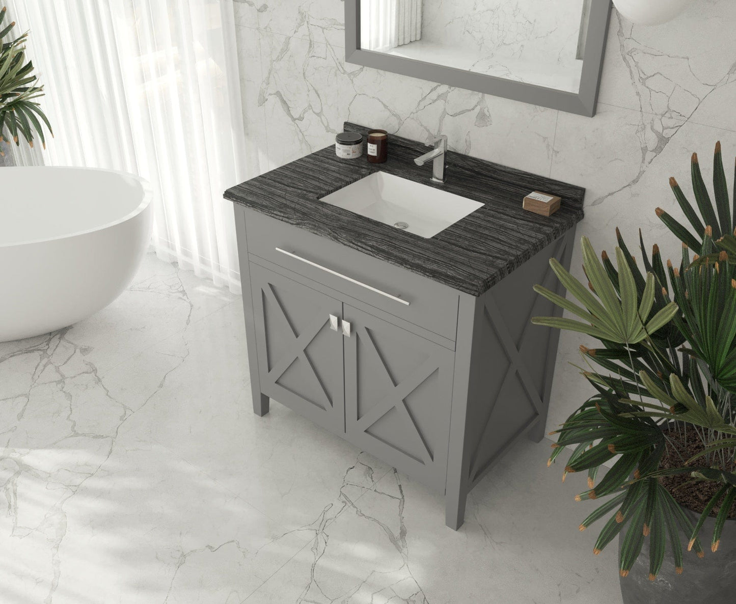 Laviva 313YG319-36G-BW Laviva Wimbledon 36" Gray Bathroom Vanity with Black Wood Marble Countertop 313YG319-36G-BW