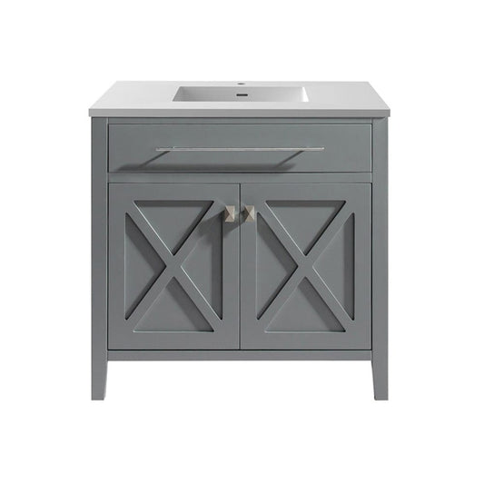 Laviva 313YG319-36G-MW Laviva Wimbledon 36" Gray Bathroom Vanity with Matte White VIVA Stone Solid Surface Countertop 313YG319-36G-MW