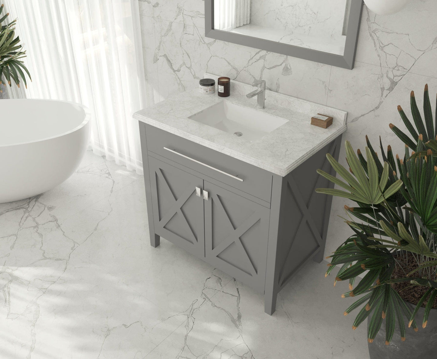 Laviva 313YG319-36G-WC Laviva Wimbledon 36" Gray Bathroom Vanity with White Carrara Marble Countertop 313YG319-36G-WC