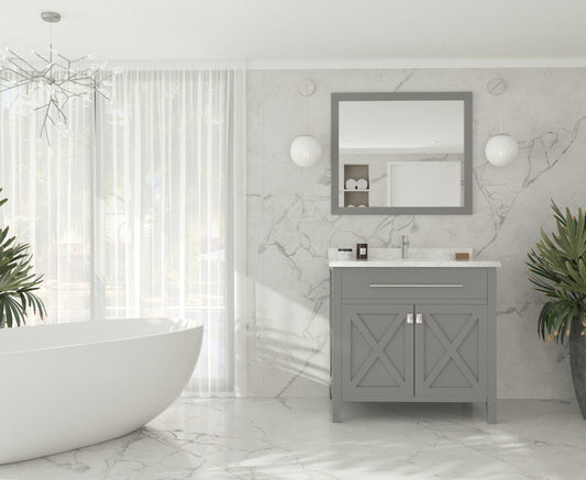 Laviva 313YG319-36G-WC Laviva Wimbledon 36" Gray Bathroom Vanity with White Carrara Marble Countertop 313YG319-36G-WC