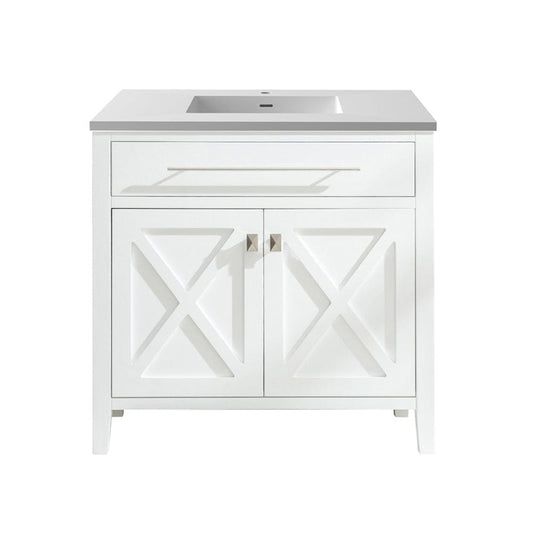 Laviva 313YG319-36W-MW Laviva Wimbledon 36" White Bathroom Vanity with Matte White VIVA Stone Solid Surface Countertop 313YG319-36W-MW