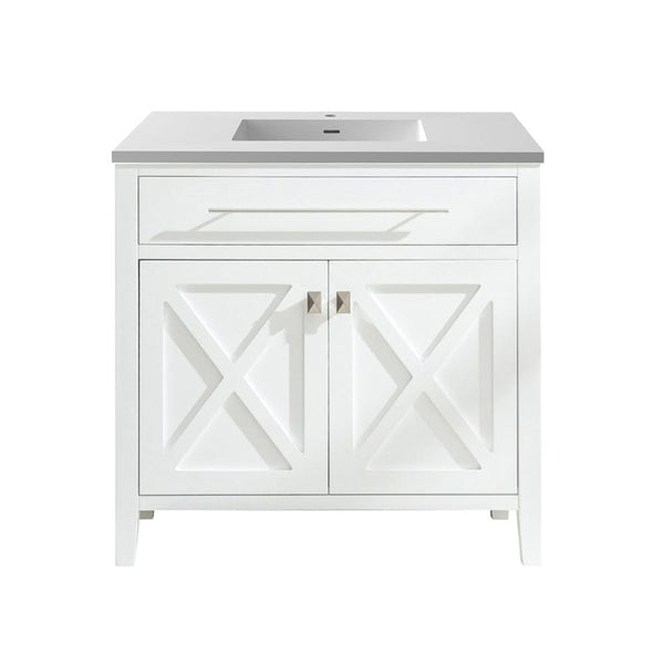 Laviva 313YG319-36W-MW Laviva Wimbledon 36 White Bathroom Vanity with Matte White VIVA Stone Solid Surface Countertop 313YG319-36W-MW