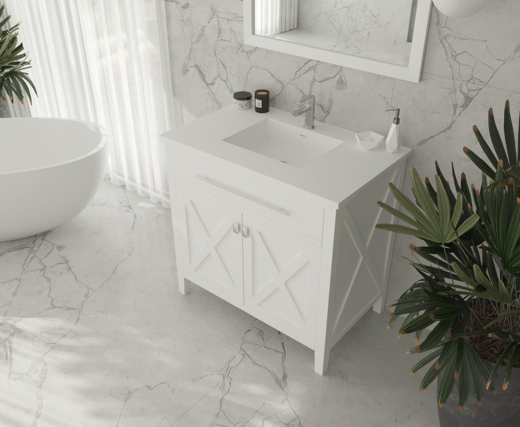 Laviva 313YG319-36W-MW Laviva Wimbledon 36" White Bathroom Vanity with Matte White VIVA Stone Solid Surface Countertop 313YG319-36W-MW