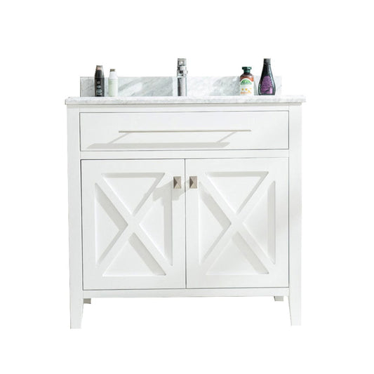 Laviva 313YG319-36W-WC Laviva Wimbledon 36" White Bathroom Vanity with White Carrara Marble Countertop 313YG319-36W-WC