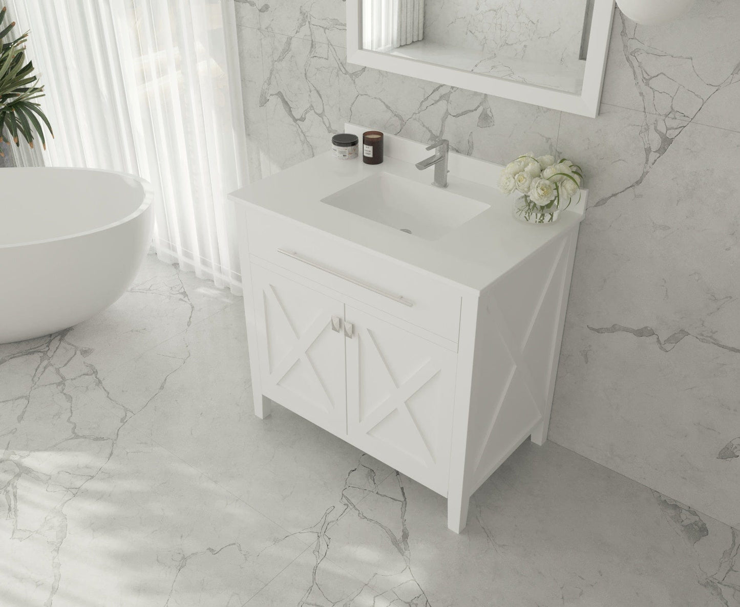 Laviva 313YG319-36W-WQ Laviva Wimbledon 36" White Bathroom Vanity with White Quartz Countertop 313YG319-36W-WQ