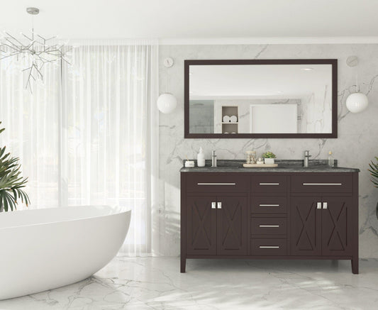 Laviva 313YG319-60B-BW Laviva Wimbledon 60" Brown Double Sink Bathroom Vanity with Black Wood Marble Countertop 313YG319-60B-BW