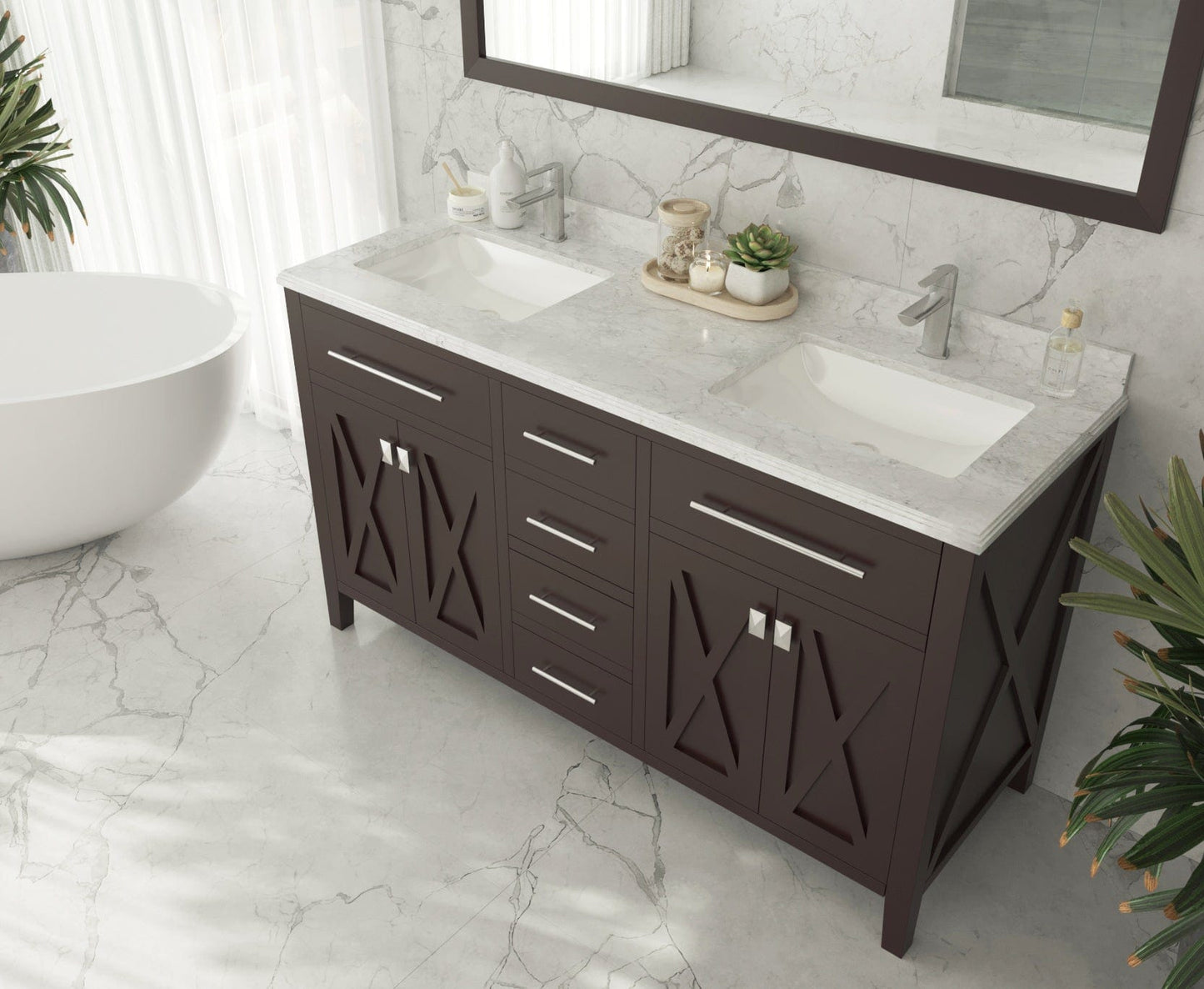 Laviva 313YG319-60B Laviva Wimbledon 60" Brown Double Sink Bathroom Vanity Cabinet 313YG319-60B