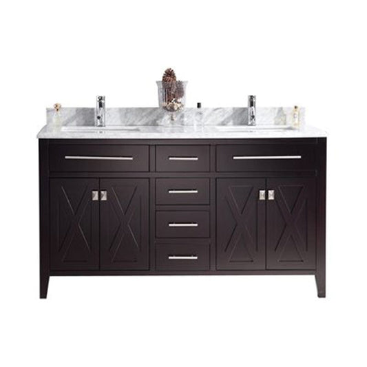 Laviva 313YG319-60B-WC Laviva Wimbledon 60" Brown Double Sink Bathroom Vanity with White Carrara Marble Countertop 313YG319-60B-WC