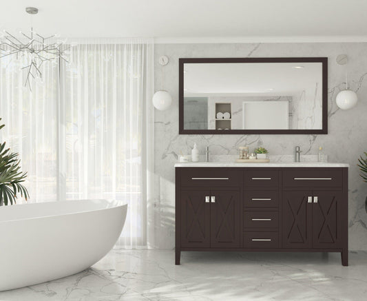 Laviva 313YG319-60B-WC Laviva Wimbledon 60" Brown Double Sink Bathroom Vanity with White Carrara Marble Countertop 313YG319-60B-WC