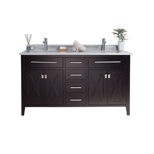 Laviva 313YG319-60B-WS Laviva Wimbledon 60" Brown Double Sink Bathroom Vanity with White Stripes Marble Countertop 313YG319-60B-WS