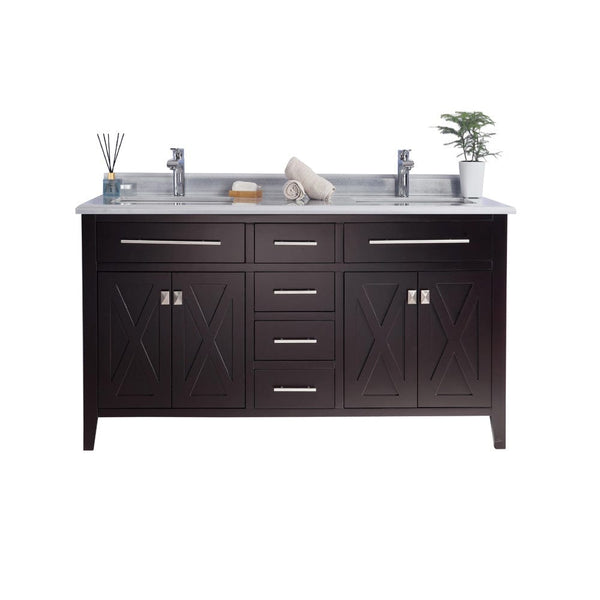 Laviva 313YG319-60B-WS Laviva Wimbledon 60 Brown Double Sink Bathroom Vanity with White Stripes Marble Countertop 313YG319-60B-WS