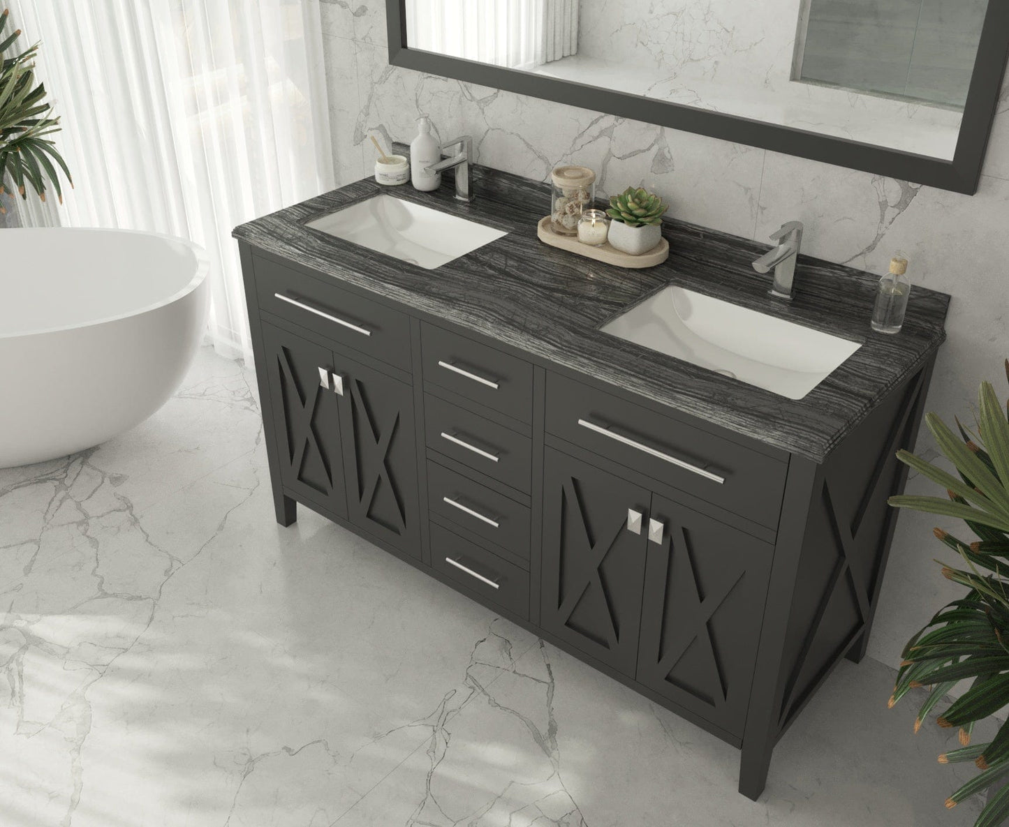 Laviva 313YG319-60E-BW Laviva Wimbledon 60" Espresso Double Sink Bathroom Vanity with Black Wood Marble Countertop 313YG319-60E-BW