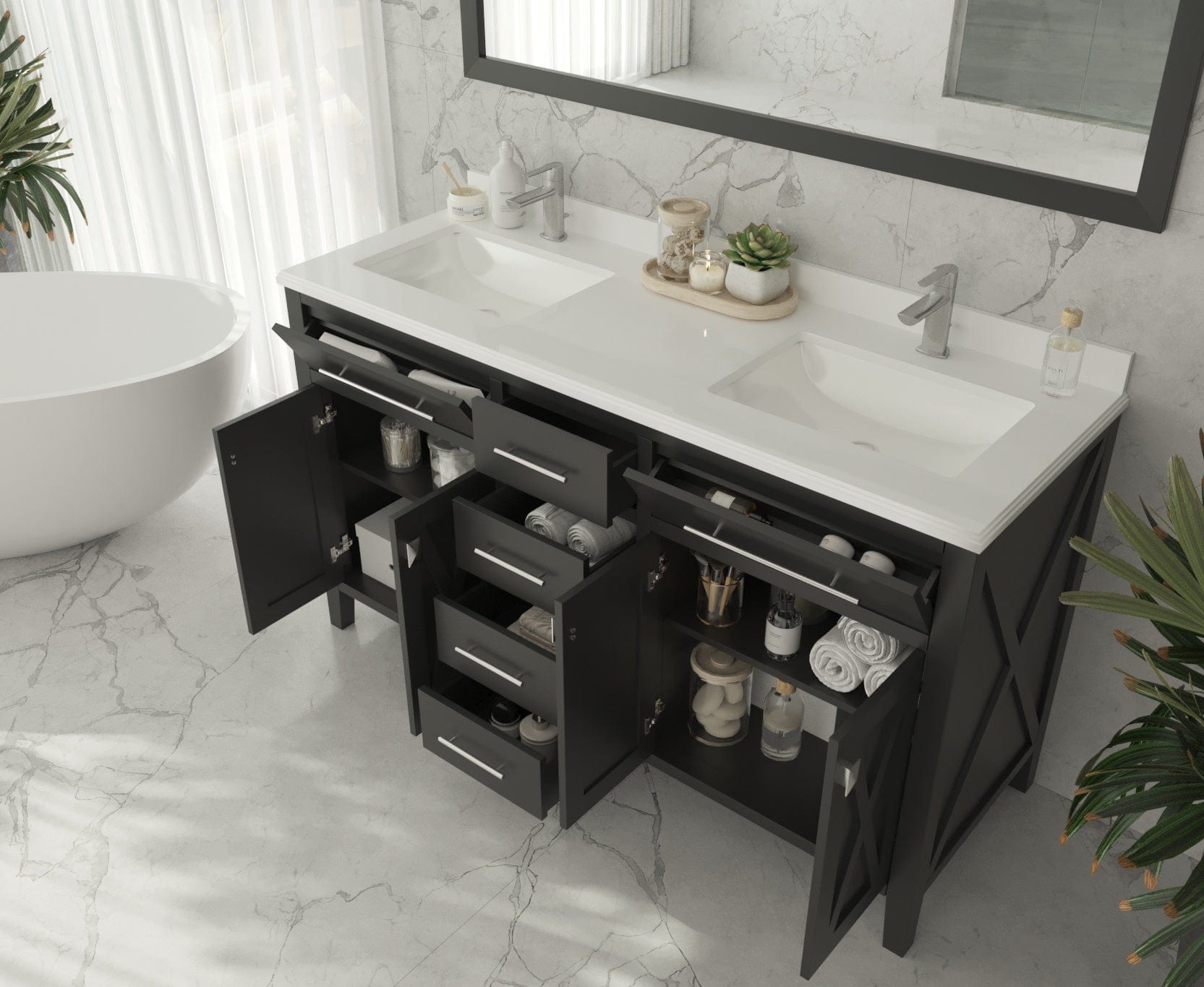 Laviva 313YG319-60E-BW Laviva Wimbledon 60" Espresso Double Sink Bathroom Vanity with Black Wood Marble Countertop 313YG319-60E-BW