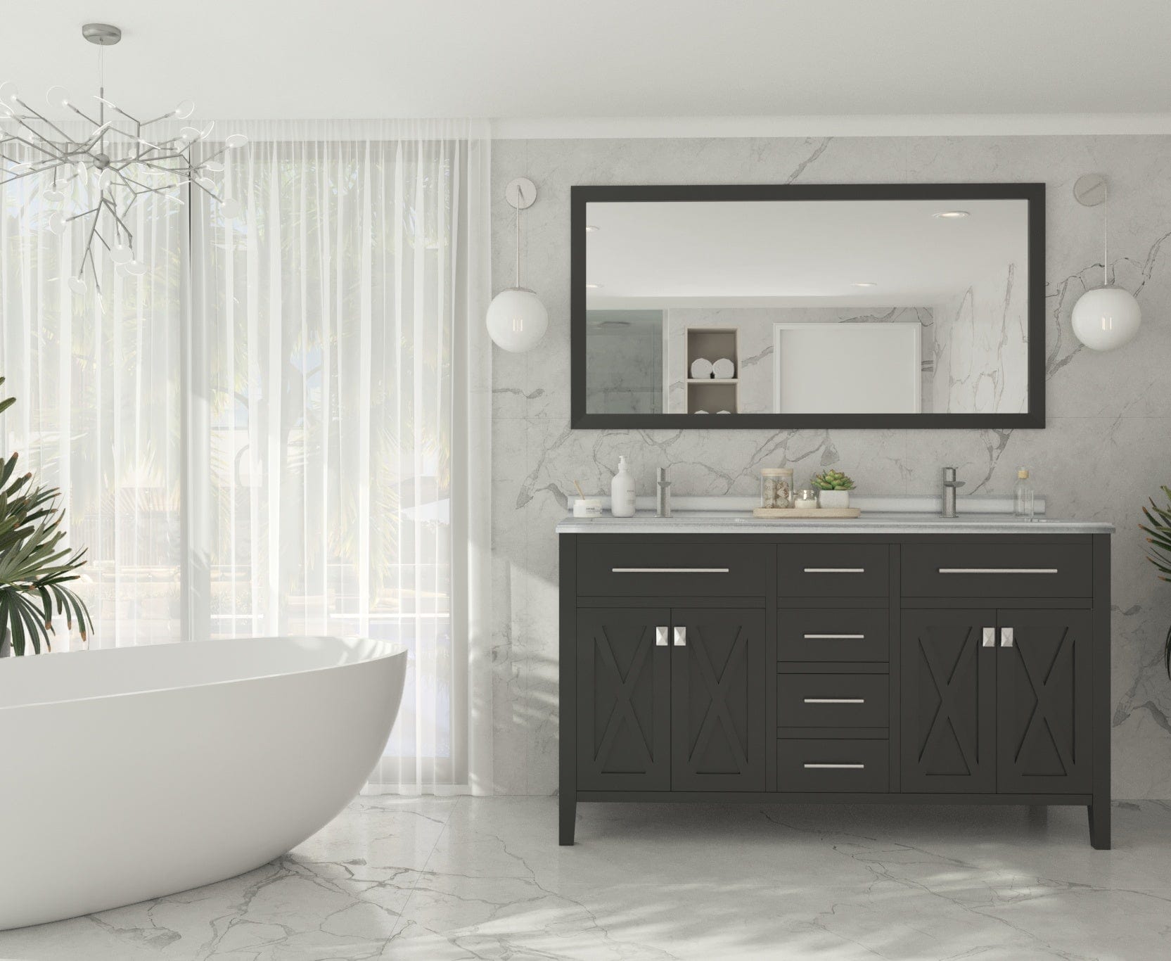 Laviva 313YG319-60E-WS Laviva Wimbledon 60" Espresso Double Sink Bathroom Vanity with White Stripes Marble Countertop 313YG319-60E-WS