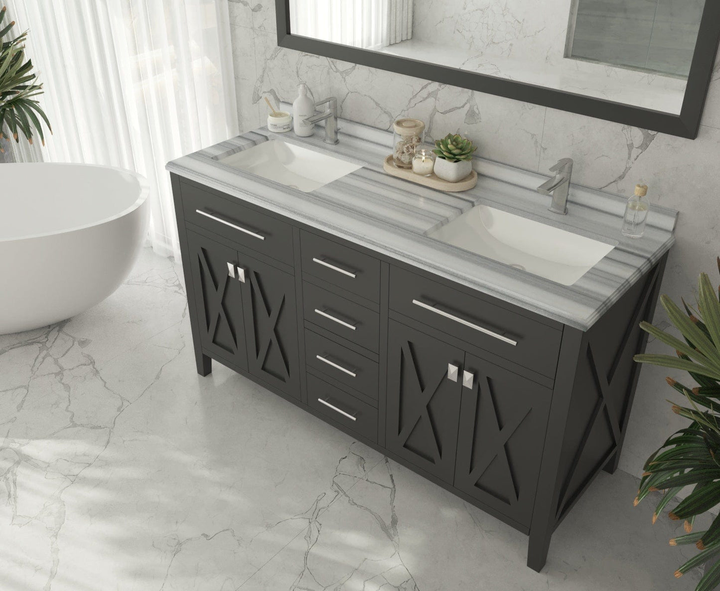 Laviva 313YG319-60E-WS Laviva Wimbledon 60" Espresso Double Sink Bathroom Vanity with White Stripes Marble Countertop 313YG319-60E-WS