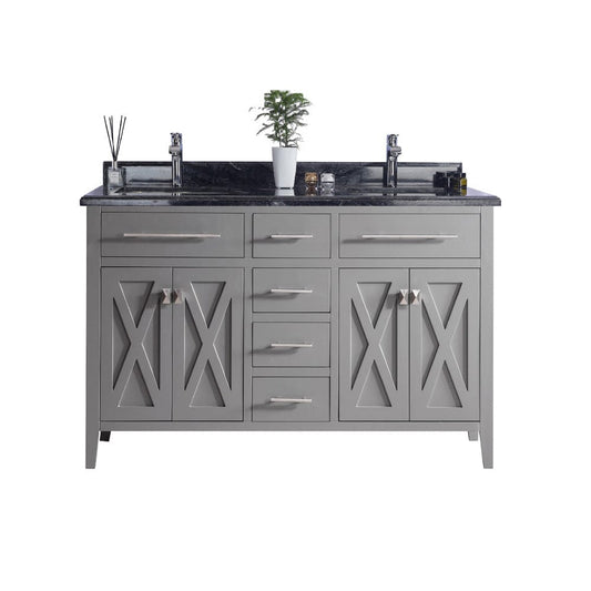 Laviva 313YG319-60G-BW Laviva Wimbledon 60" Gray Double Sink Bathroom Vanity with Black Wood Marble Countertop 313YG319-60G-BW