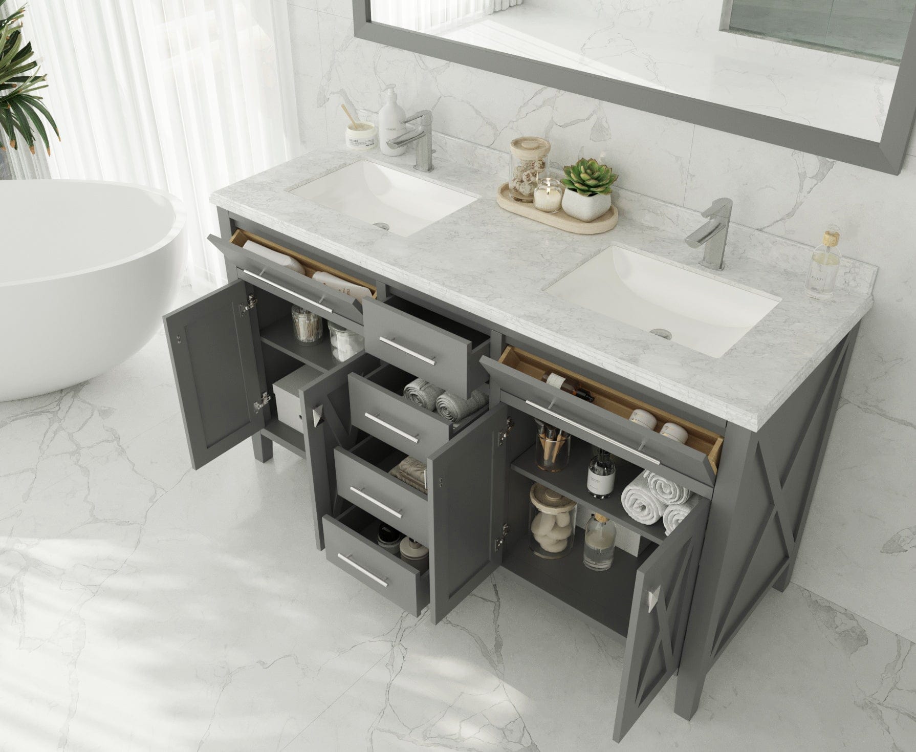 Laviva 313YG319-60G-BW Laviva Wimbledon 60" Gray Double Sink Bathroom Vanity with Black Wood Marble Countertop 313YG319-60G-BW