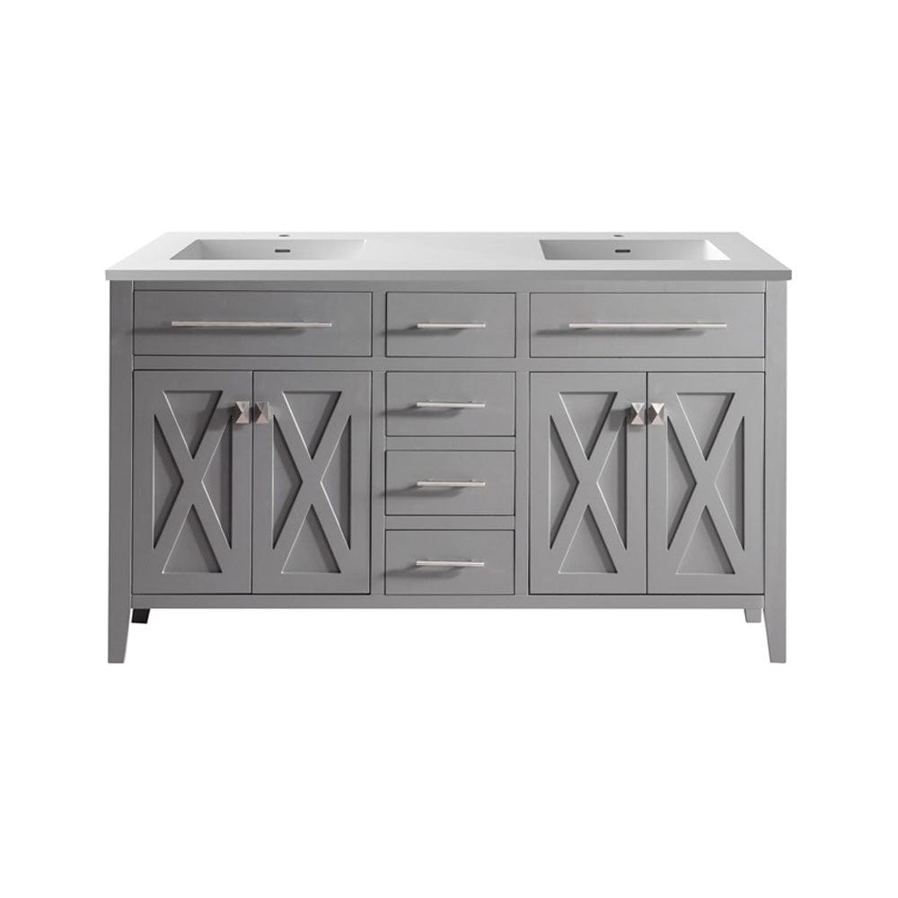 Laviva 313YG319-60G-MW Laviva Wimbledon 60" Gray Double Sink Bathroom Vanity with Matte White VIVA Stone Solid Surface Countertop 313YG319-60G-MW