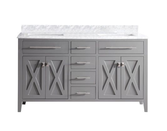 Laviva 313YG319-60G-WC Laviva Wimbledon 60" Gray Double Sink Bathroom Vanity with White Carrara Marble Countertop 313YG319-60G-WC