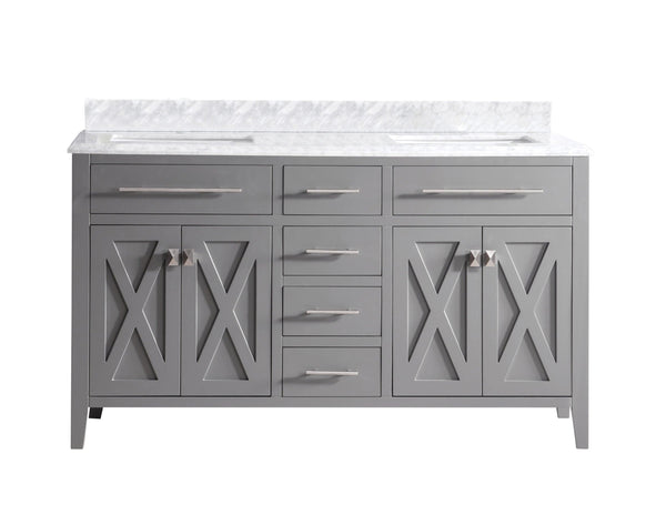 Laviva 313YG319-60G-WC Laviva Wimbledon 60 Gray Double Sink Bathroom Vanity with White Carrara Marble Countertop 313YG319-60G-WC