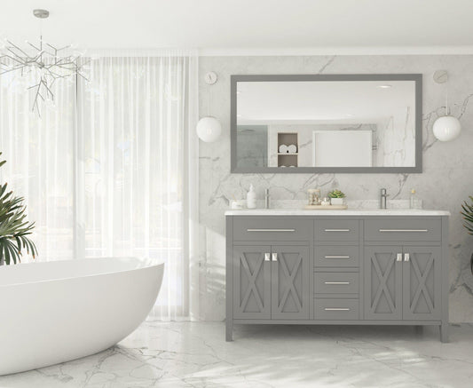 Laviva 313YG319-60G-WC Laviva Wimbledon 60" Gray Double Sink Bathroom Vanity with White Carrara Marble Countertop 313YG319-60G-WC