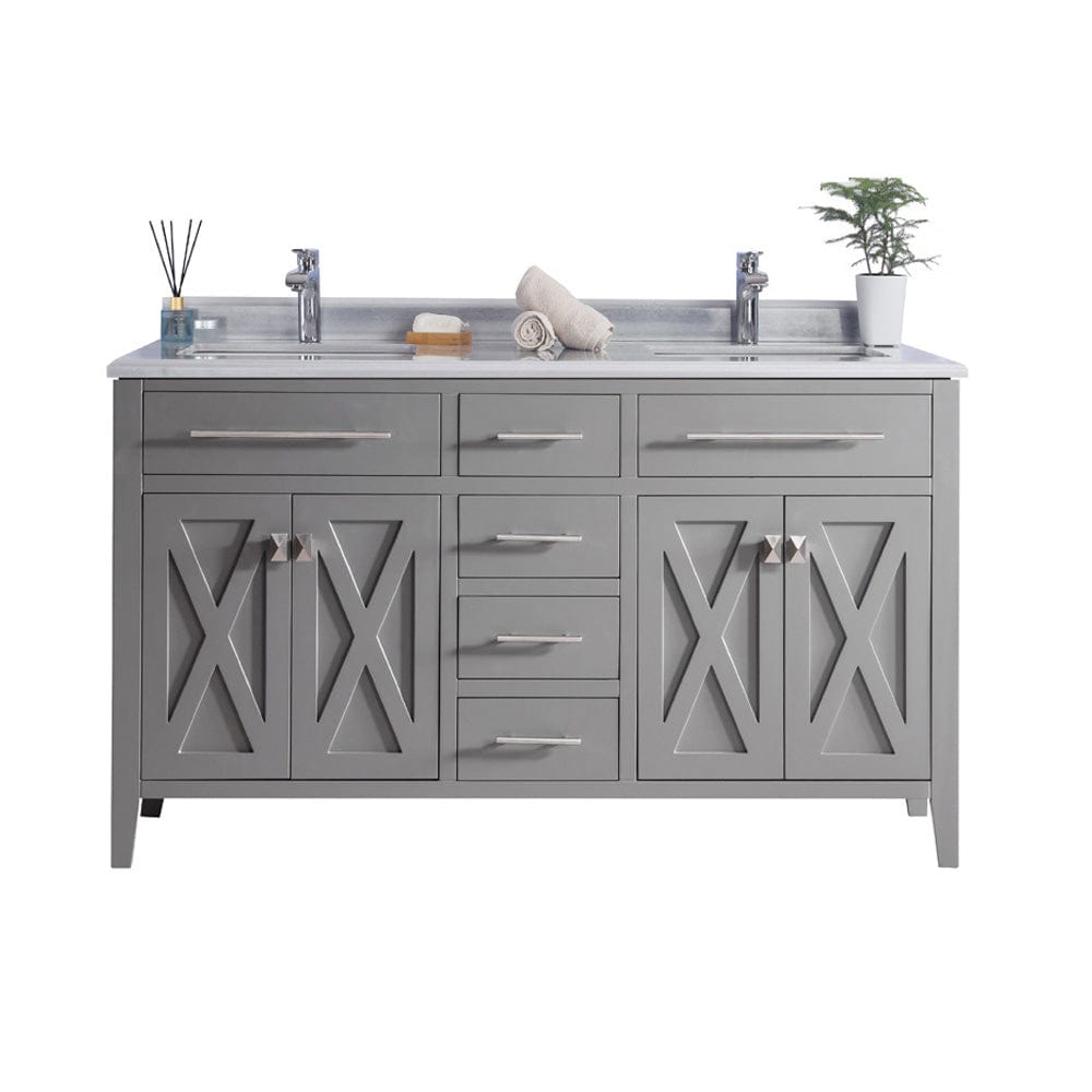 Laviva 313YG319-60G-WS Laviva Wimbledon 60" Gray Double Sink Bathroom Vanity with White Stripes Marble Countertop 313YG319-60G-WS