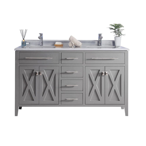 Laviva 313YG319-60G-WS Laviva Wimbledon 60 Gray Double Sink Bathroom Vanity with White Stripes Marble Countertop 313YG319-60G-WS