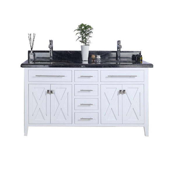 Laviva 313YG319-60W-BW Laviva Wimbledon 60 White Double Sink Bathroom Vanity with Black Wood Marble Countertop 313YG319-60W-BW