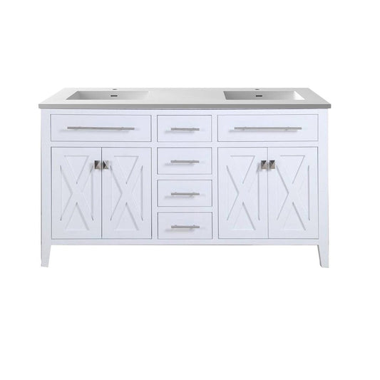 Laviva 313YG319-60W-MW Laviva Wimbledon 60" White Double Sink Bathroom Vanity with Matte White VIVA Stone Solid Surface Countertop 313YG319-60W-MW