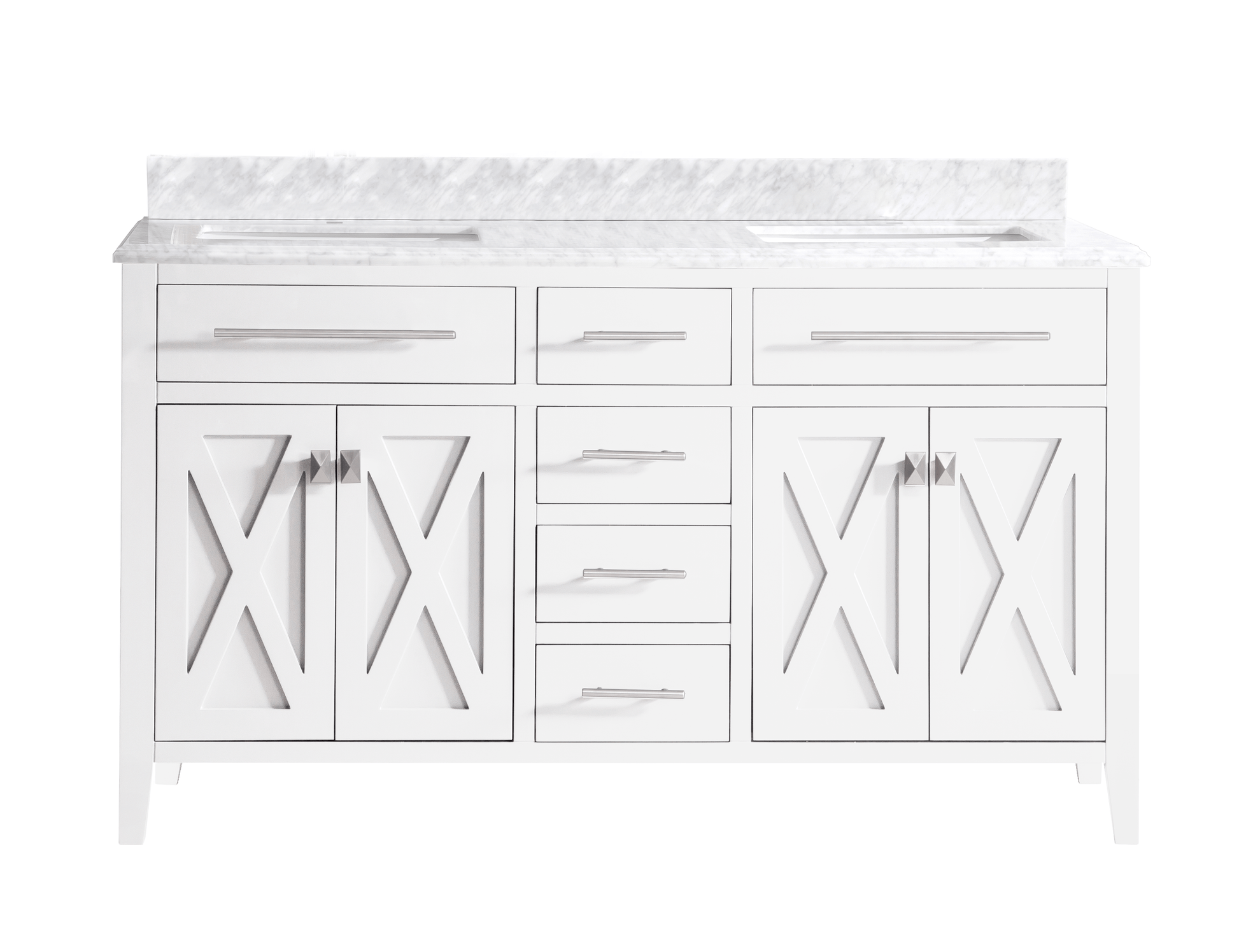 Laviva 313YG319-60W-WC Laviva Wimbledon 60" White Double Sink Bathroom Vanity with White Carrara Marble Countertop 313YG319-60W-WC