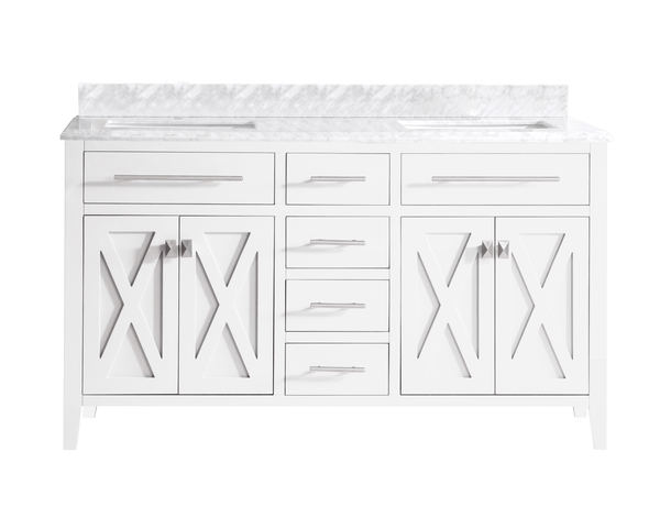 Laviva 313YG319-60W-WC Laviva Wimbledon 60 White Double Sink Bathroom Vanity with White Carrara Marble Countertop 313YG319-60W-WC