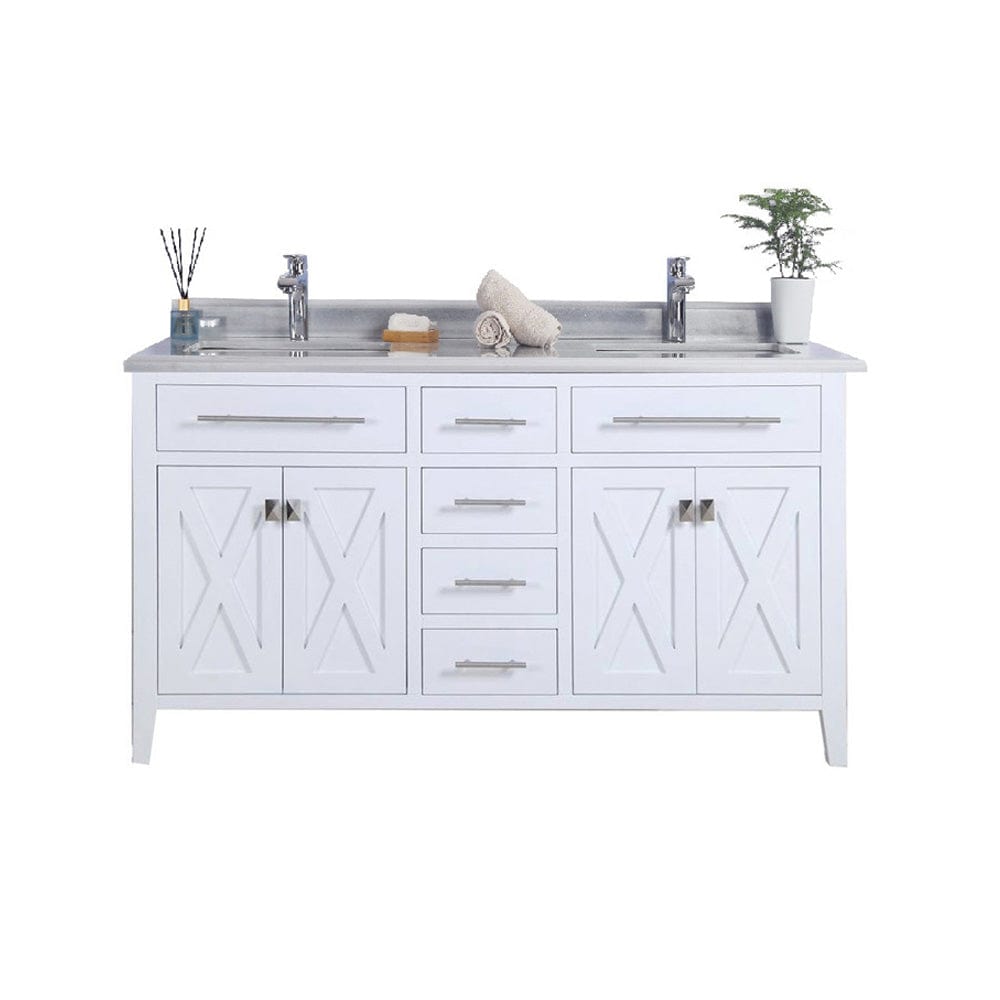 Laviva 313YG319-60W-WS Laviva Wimbledon 60" White Double Sink Bathroom Vanity with White Stripes Marble Countertop 313YG319-60W-WS