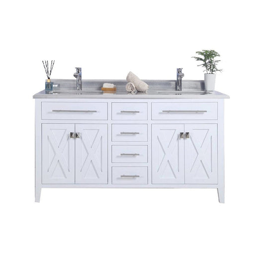 Laviva 313YG319-60W-WS Laviva Wimbledon 60" White Double Sink Bathroom Vanity with White Stripes Marble Countertop 313YG319-60W-WS