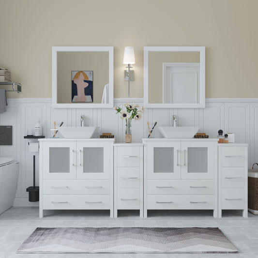 84 Inch Double Sink Bathroom Vanity in White with Marble Countertop - Vanity Art VA3130-84W