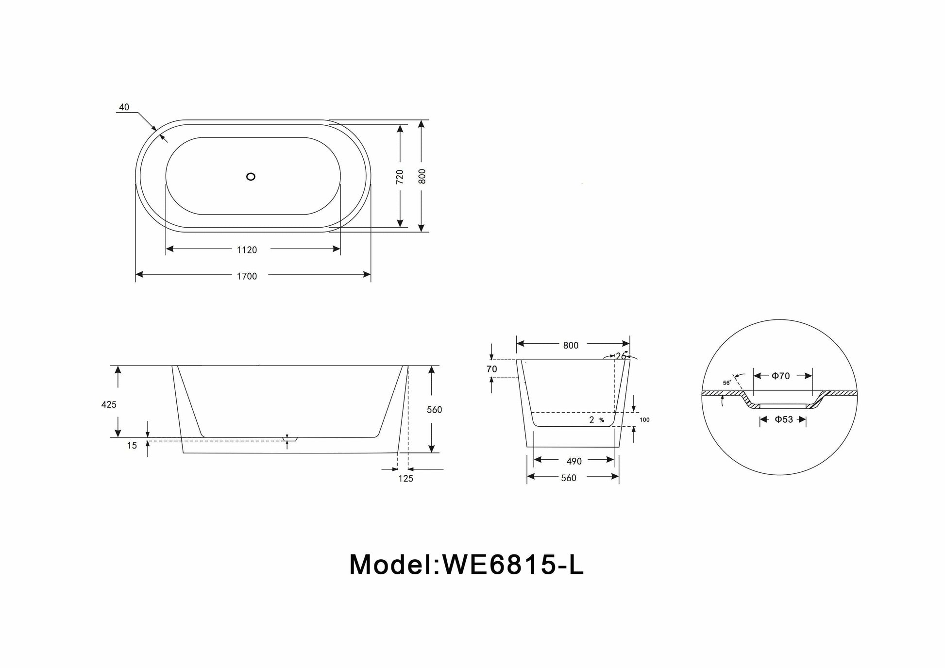 Legion Furniture WE6815-L Legion Furniture WE6815-L 67.3" White Acrylic Tub - No Faucet