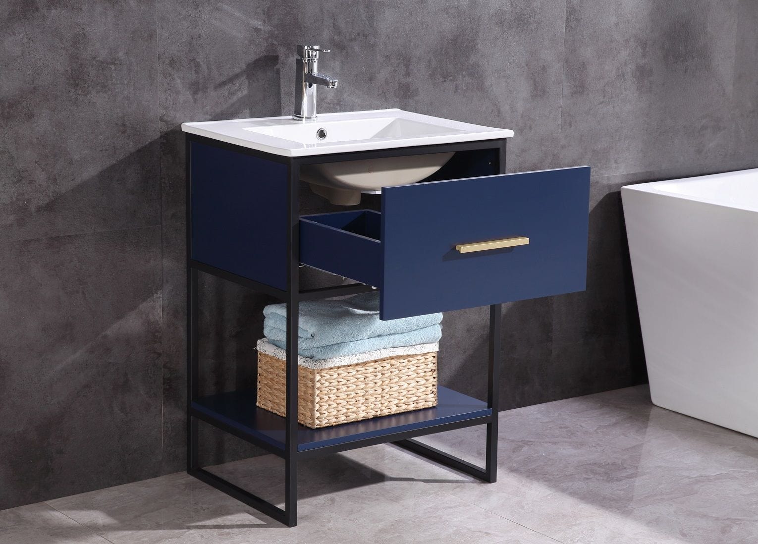 Legion Furniture WH7024-BL-PVC Legion Furniture WH7024-BL-PVC 24" Blue Finish Sink Vanity with Black Metal Frame - PVC