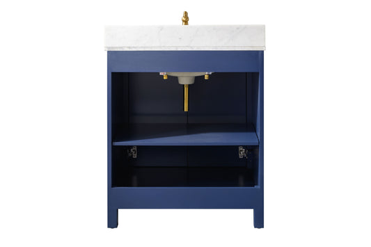 Legion Furniture WLF2130-B Legion Furniture WLF2130-B 30" Blue Finish Sink Vanity Cabinet with Carrara White Top