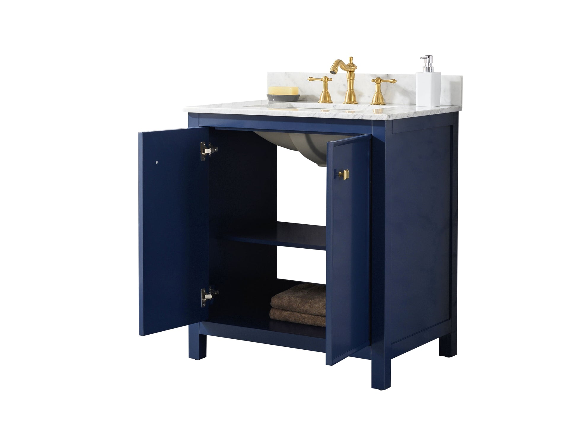 Legion Furniture WLF2130-B Legion Furniture WLF2130-B 30" Blue Finish Sink Vanity Cabinet with Carrara White Top