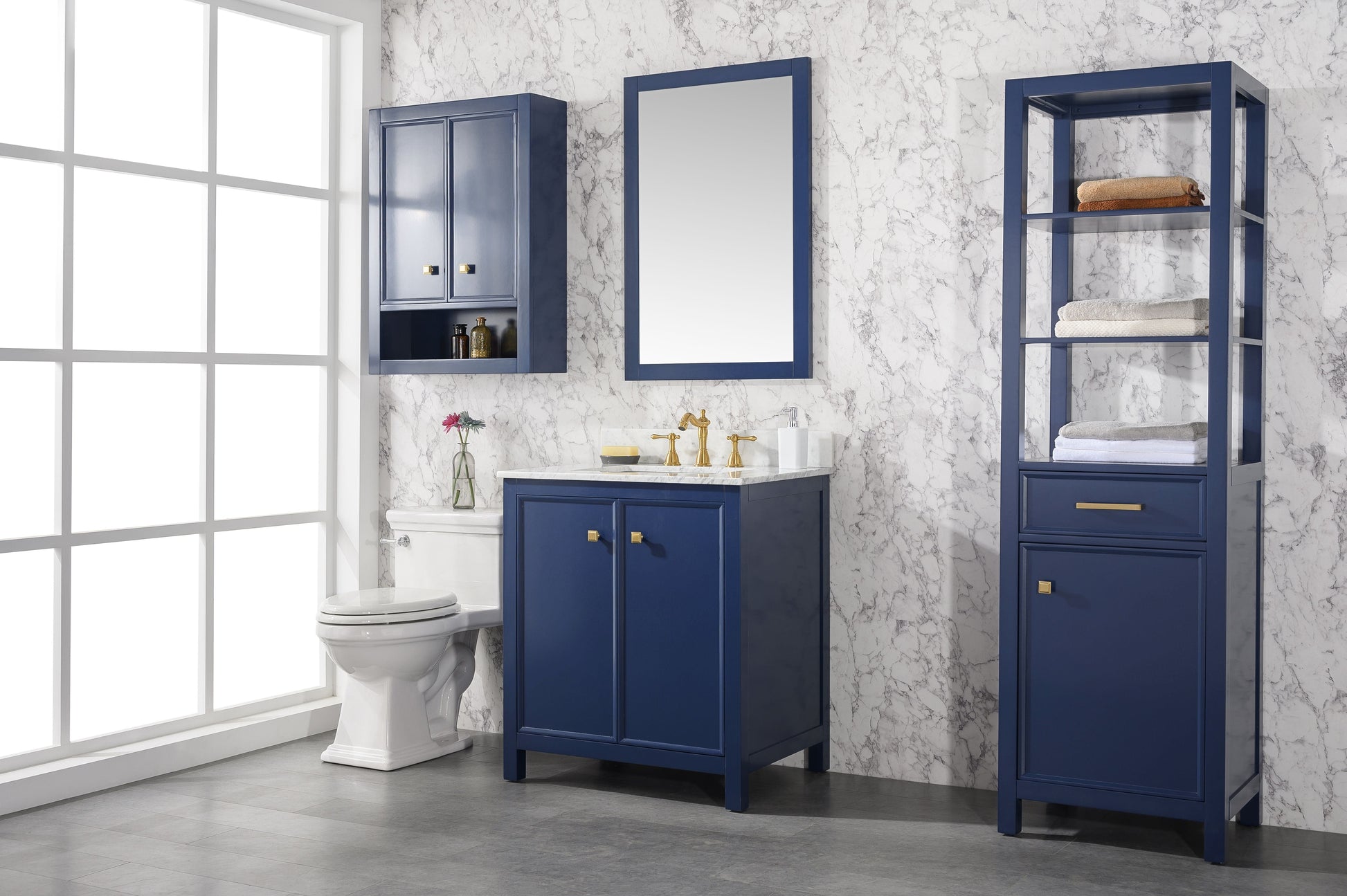 Legion Furniture WLF2130-B Legion Furniture WLF2130-B 30" Blue Finish Sink Vanity Cabinet with Carrara White Top