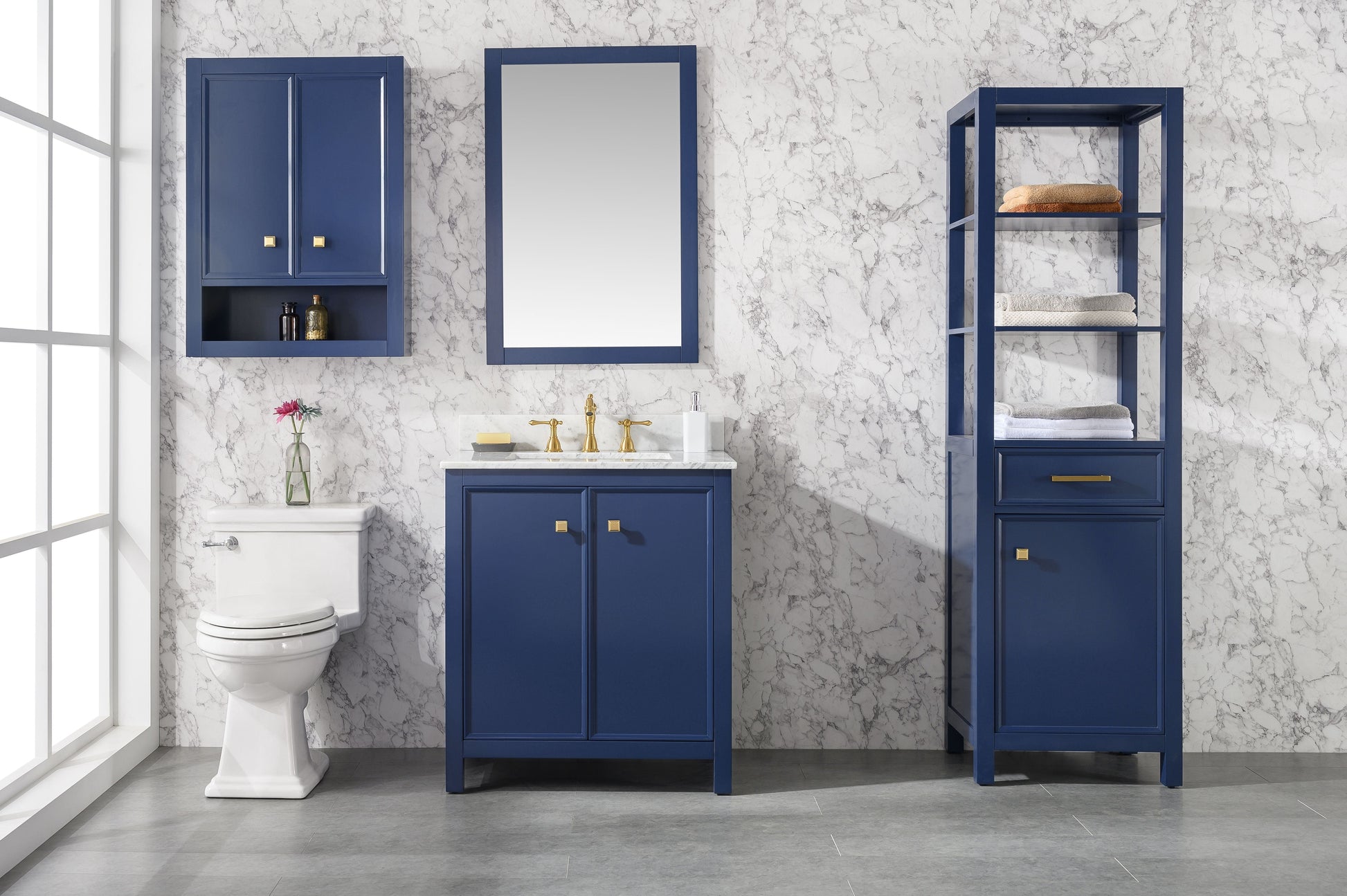 Legion Furniture WLF2130-B Legion Furniture WLF2130-B 30" Blue Finish Sink Vanity Cabinet with Carrara White Top