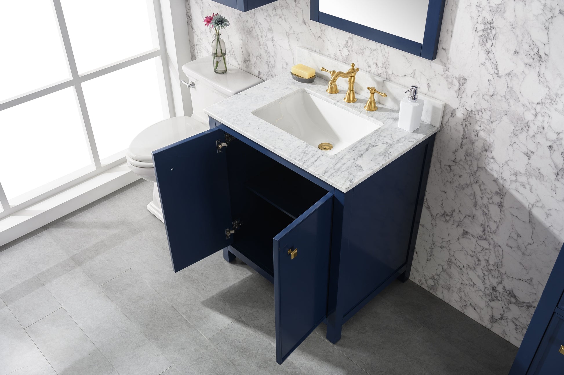 Legion Furniture WLF2130-B Legion Furniture WLF2130-B 30" Blue Finish Sink Vanity Cabinet with Carrara White Top