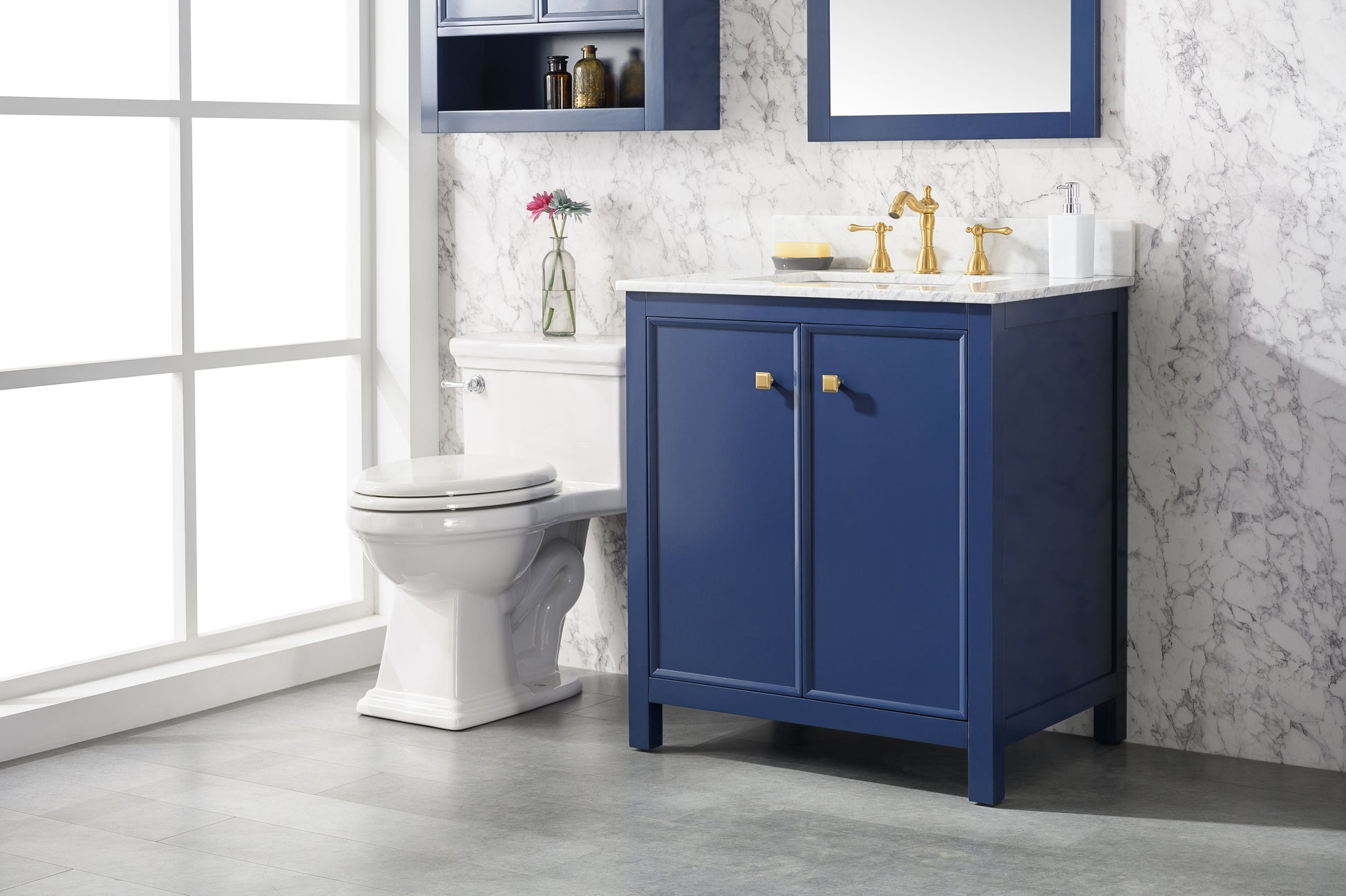 Legion Furniture WLF2130-B Legion Furniture WLF2130-B 30" Blue Finish Sink Vanity Cabinet with Carrara White Top