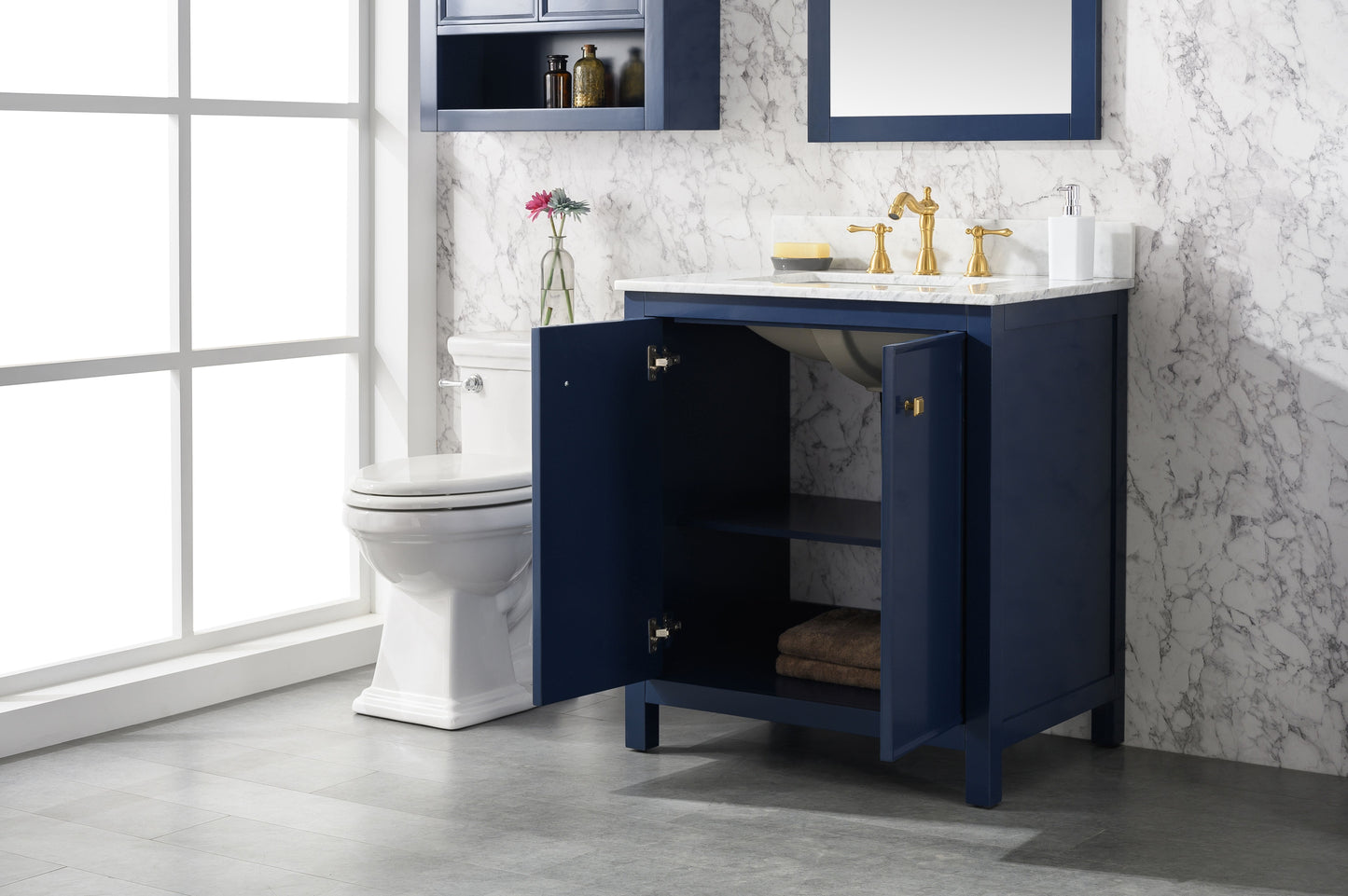 Legion Furniture WLF2130-B Legion Furniture WLF2130-B 30" Blue Finish Sink Vanity Cabinet with Carrara White Top