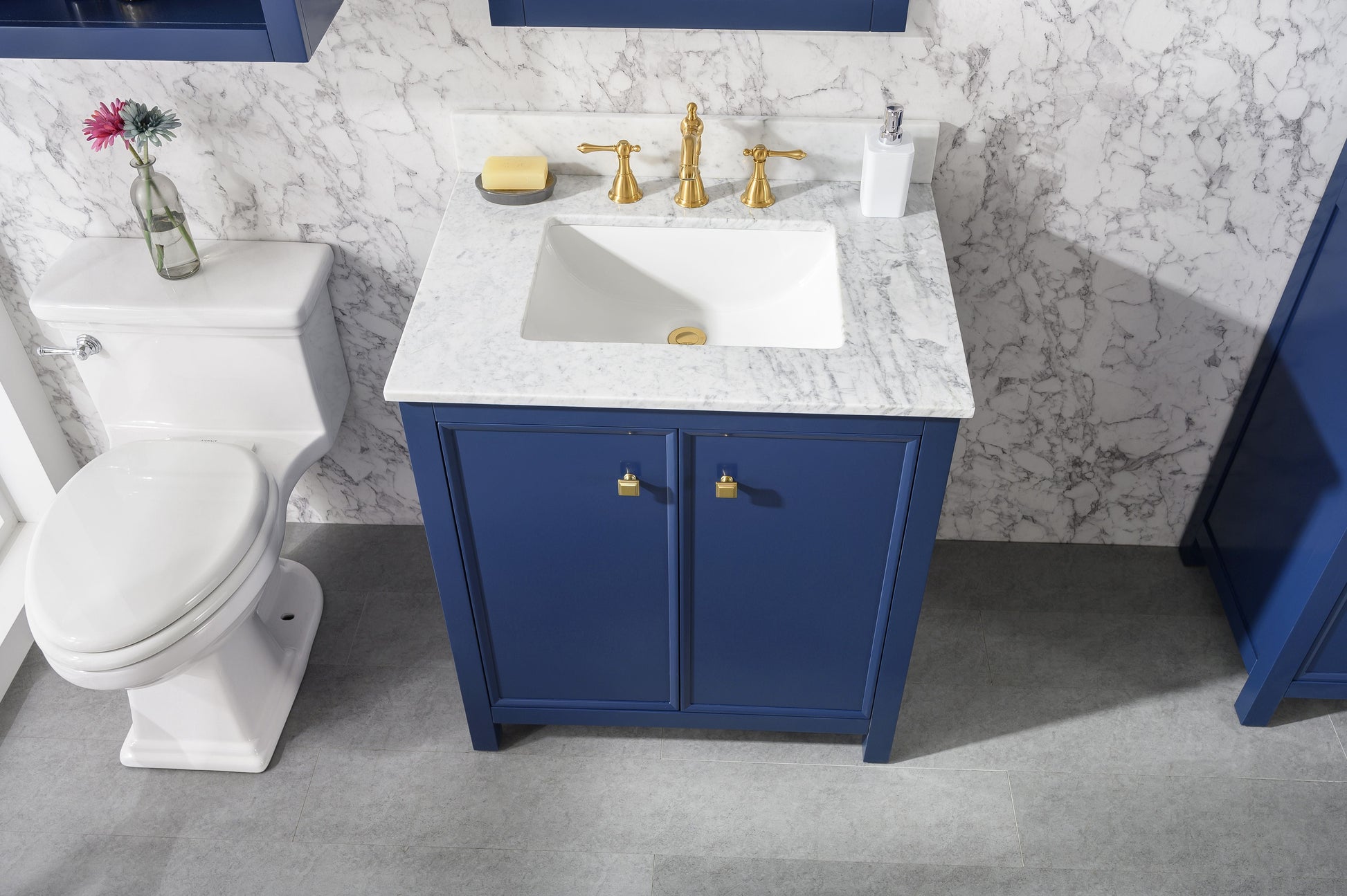 Legion Furniture WLF2130-B Legion Furniture WLF2130-B 30" Blue Finish Sink Vanity Cabinet with Carrara White Top