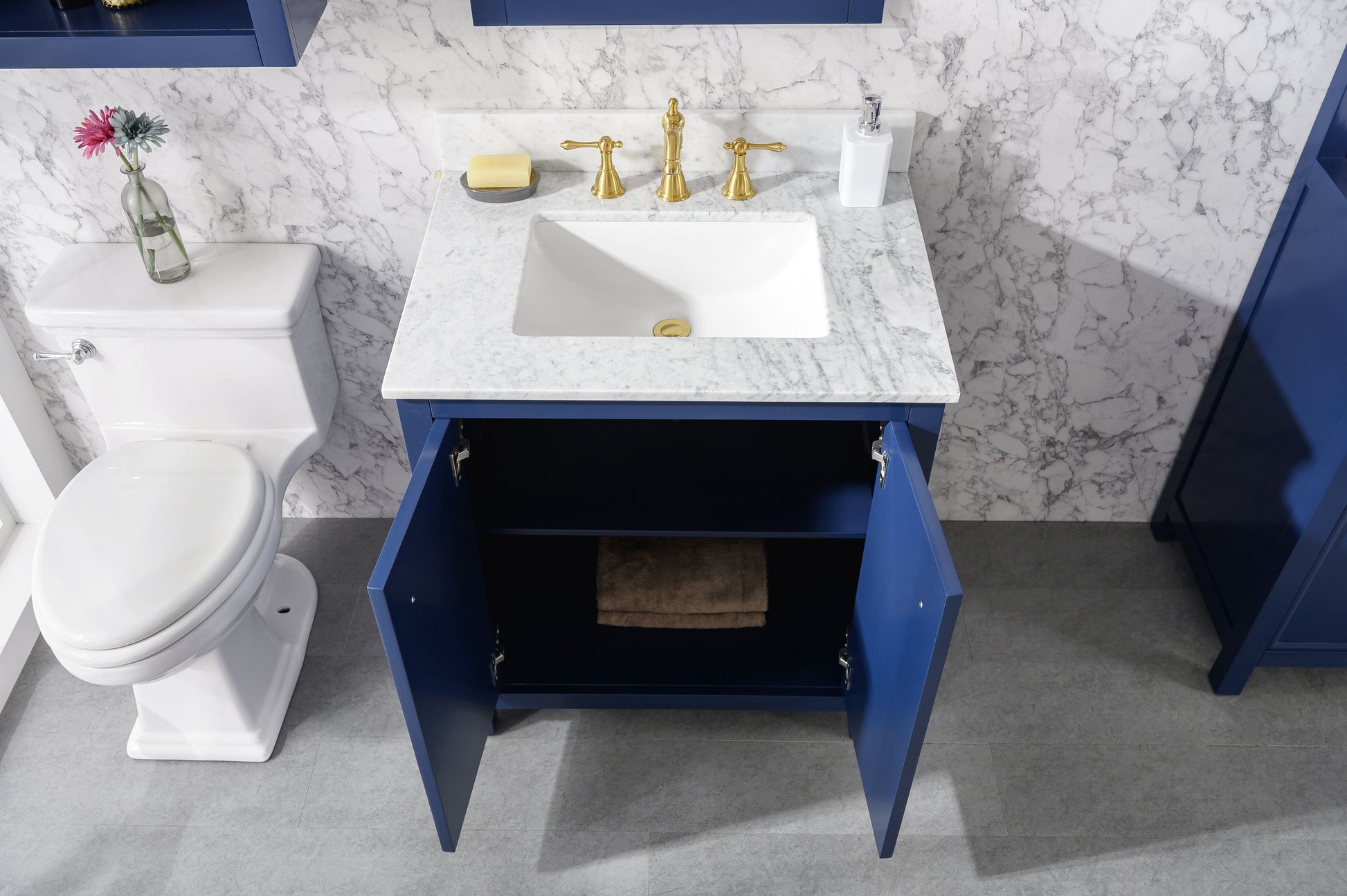 Legion Furniture WLF2130-B Legion Furniture WLF2130-B 30" Blue Finish Sink Vanity Cabinet with Carrara White Top