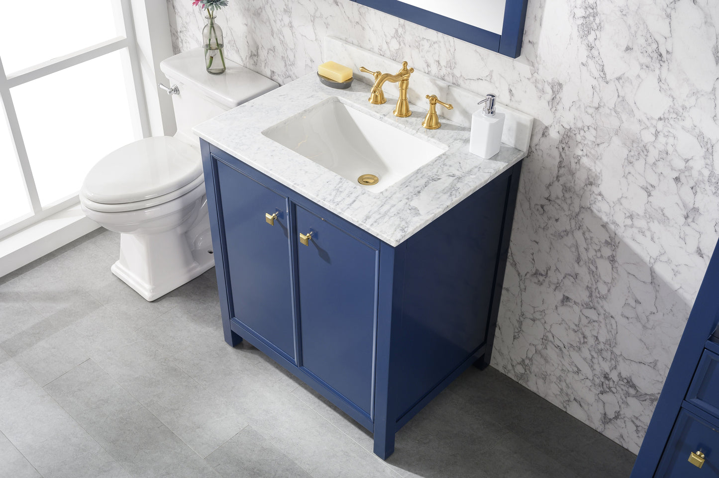 Legion Furniture WLF2130-B Legion Furniture WLF2130-B 30" Blue Finish Sink Vanity Cabinet with Carrara White Top