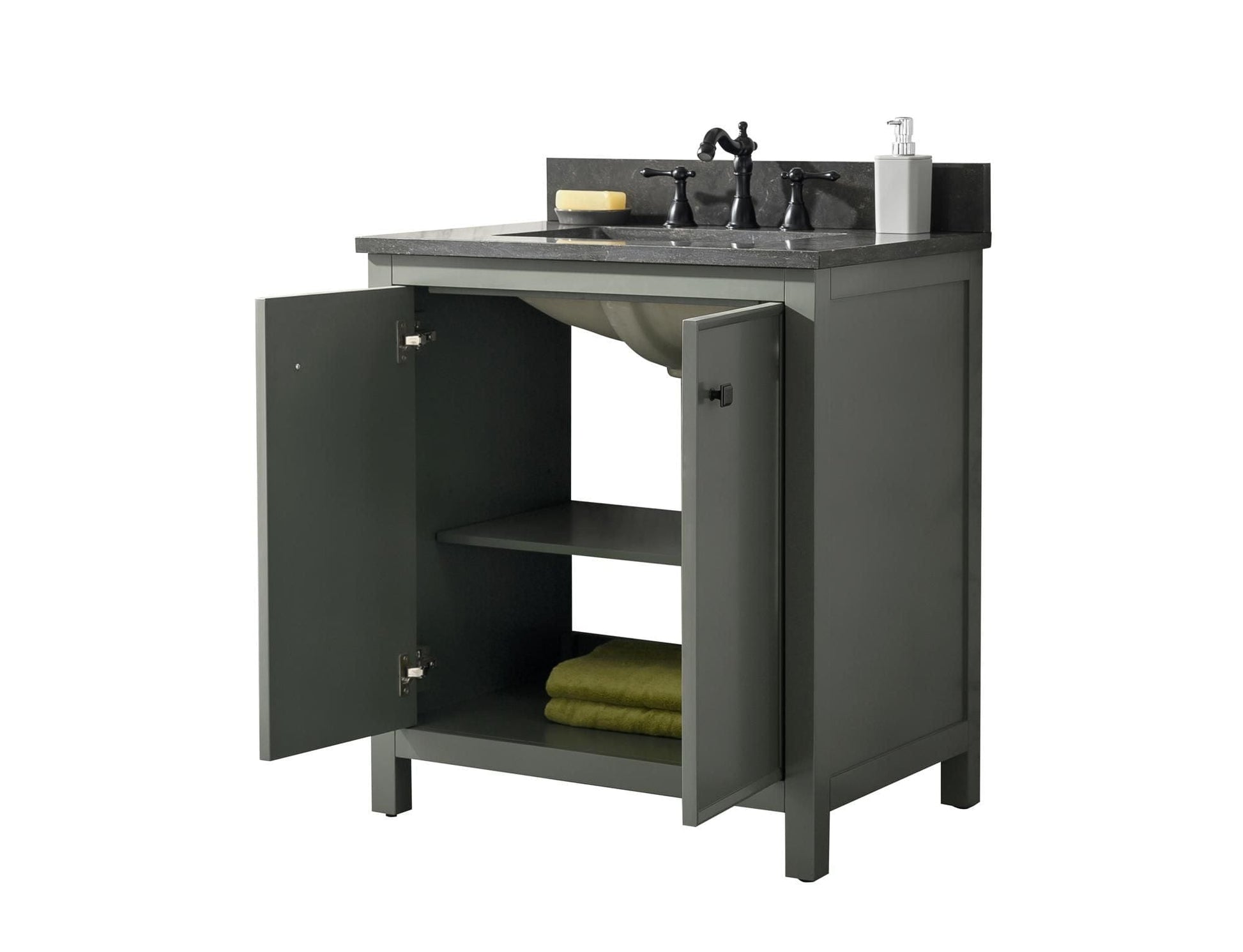 Legion Furniture WLF2130-PG Legion Furniture WLF2130-PG 30" Pewter Green Finish Sink Vanity Cabinet with Blue Limestone Top