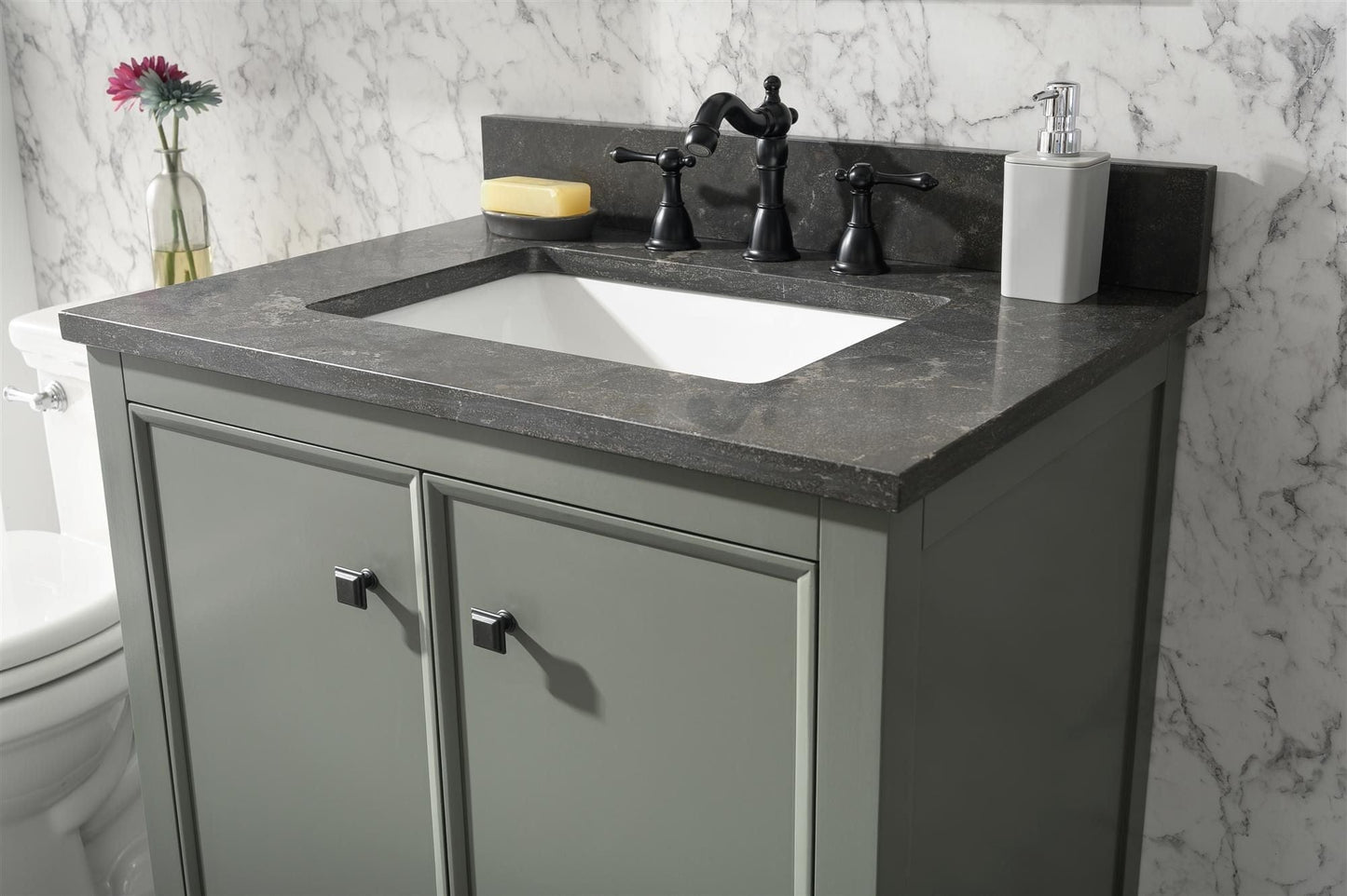 Legion Furniture WLF2130-PG Legion Furniture WLF2130-PG 30" Pewter Green Finish Sink Vanity Cabinet with Blue Limestone Top