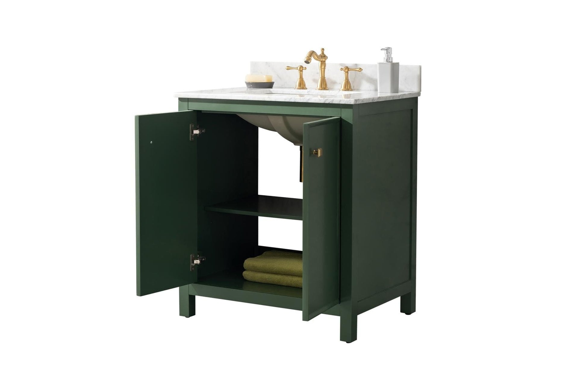 Legion Furniture WLF2130-VG Legion Furniture WLF2130-VG 30" Vogue Green Finish Sink Vanity Cabinet with Carrara White Top